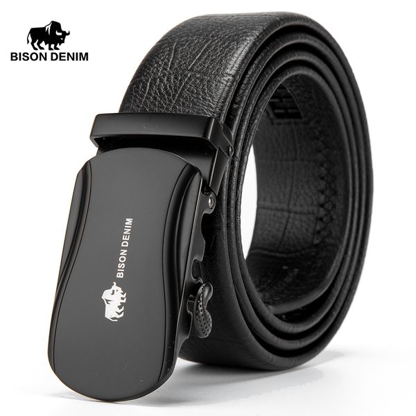 

bison denim fashion men belt automatic buckle genuine leather male belts brand cowskin strap, Black;brown