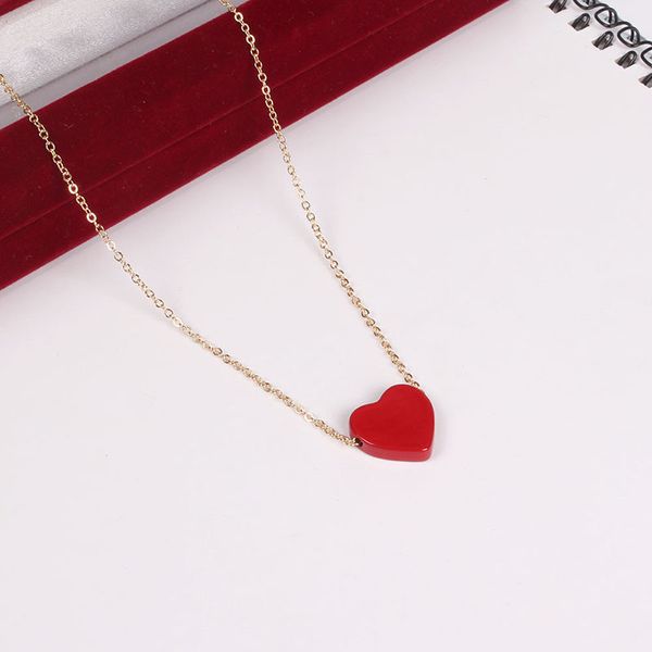 

whole salejapanese style enamel red hearts love texture pendant necklace gold color chain collarbone necklace for women girls, Golden;silver