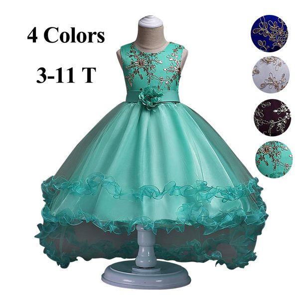 

wedding party girls dress tutu princess trailing dresses kids catwalk embroidered dress clothes for children 3-11y, Red;yellow