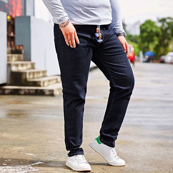 

2018 new plus size 28-42 44 46 48 men's jeans ripped pants business style elasticity casual trousers cool man denim pants spring, Blue