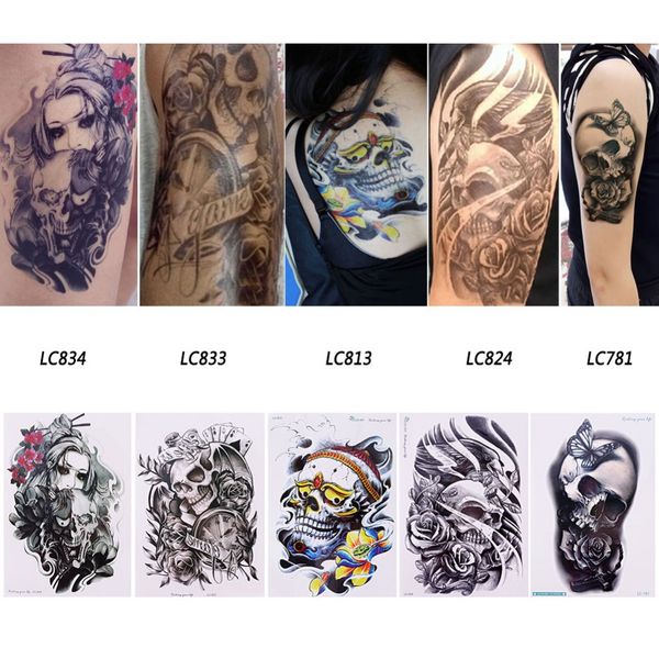 Acheter 1 Feuille étanche 3d Bras Main Corps Arts Maquillage Tatouages Temporaires Autocollant Hommes Femmes Plume Crâne Glitter Tatoo Autocollants