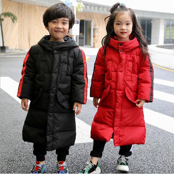 

winter kids down jacket thickening white duck down warm coat girls boys hooded long parkas children jacket for teenage, Blue;gray