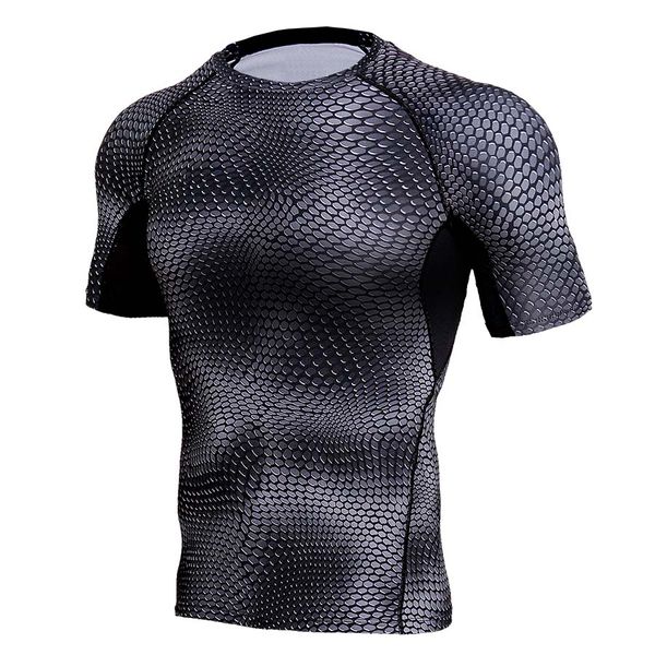 

new rashgard running t shirt men compression shirt mens quick dry sport men snake gym tshirt fitness soccer jersey, Black;blue