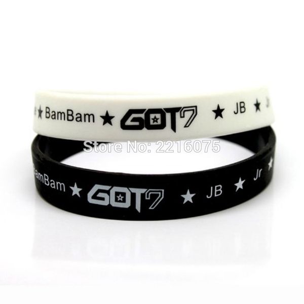 

50pcs black and white even mix got 7 k- got7 wristband silicone bracelets ing