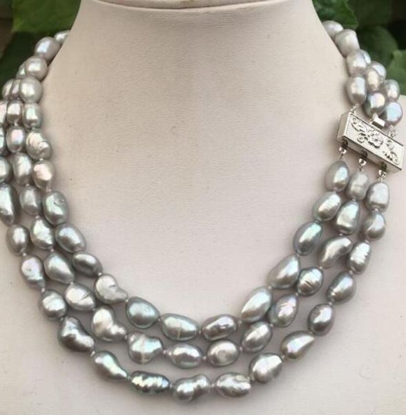 

10mm natural round peacock black freshwater pearls necklace, Silver