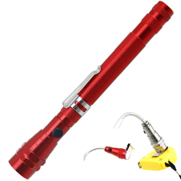 

dhl red magnetic flashlight telescopic 3led work lamp light extendable portable torch working light for car repair