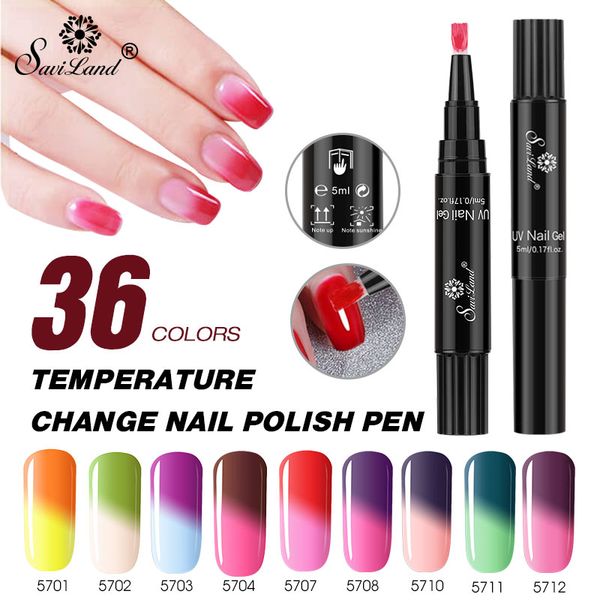 

saviland 2018 nail pen temperature change colors gel varnish 36 colors uv nail polish chameleon changing lacquer, Red;pink