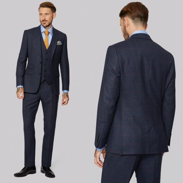 

handsome men suits wedding tuxedos dark blue custom made groom suits groomsmen formal business wear (jacket+pant+vest, White;black