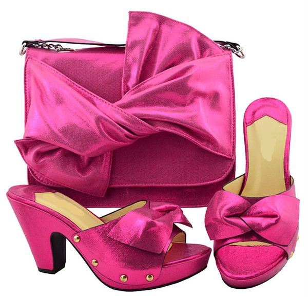 

gorgeous fuchsia women pumps and big bag with bowtie design african shoes match handbag set for dress ym006,heel 9.5cm, Black