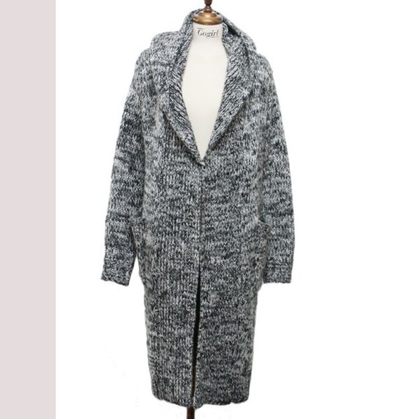 

2018 winter cardigans new european and american fashion large size knitted hooded long thick wool loose women sweater 700020, White;black