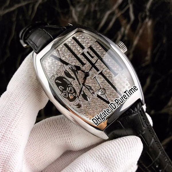 

new crazy hours casablanc 8880 steel case diamond skull big roman word dial automatic mens watch brown leather strap 4 styles lxuury f123d4, Slivery;brown