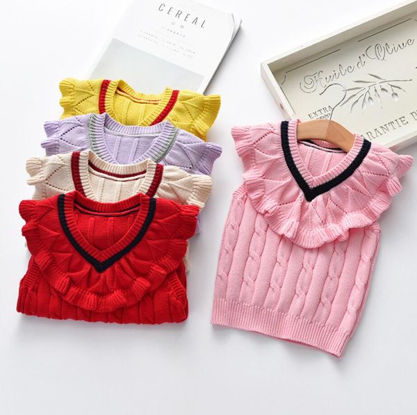 Baby Sweater Macrame Waistcoat Baby Girl All Match Vest Infant Autumn Spring Outfit V Neck Knitted Clothes For 2 5t Knitted Childrens Sweaters Free