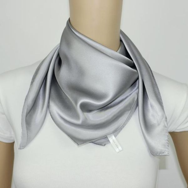 

new men women solid satin 100% natural silk scarf plain long square scarves shawl wrap neckerchiefs 12mm thick #4059, Blue;gray