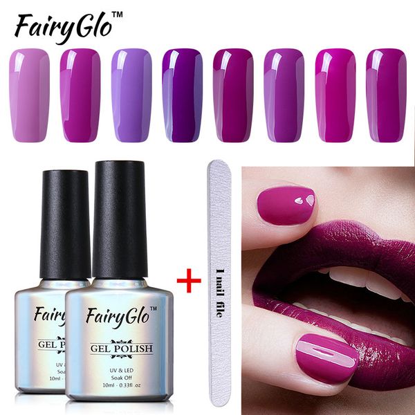 

fairyglo nail art kits 1pcs color gel nail polish+ 1 pcs buffer file pink and purple gel diy tool set 2pcs/lot kit