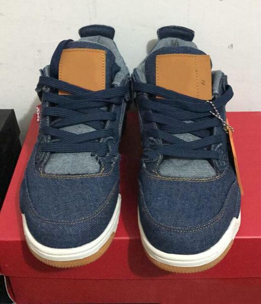 

2018 Новый Мужская обувь 4 IV 4s синий деним NRG джинсы мужские баскетбольная обувь Жан