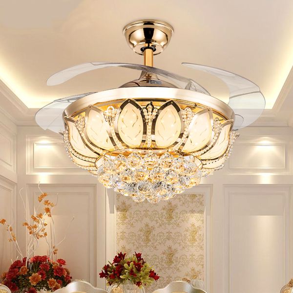 

led ceiling invisible fan lights timing remote control warm white light pendant lamp remote control crystal