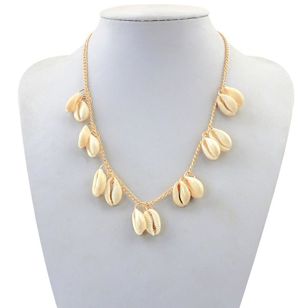 

shell necklace beach jewelry boho collar pendant choker necklace behemian tassel chain necklace, Golden;silver