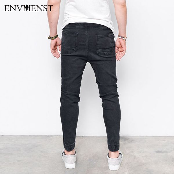 

medium envmenst fashion men 's harem jeans washed feet shinny denim pants hip hop sportswear elastic waist joggers pants, Blue