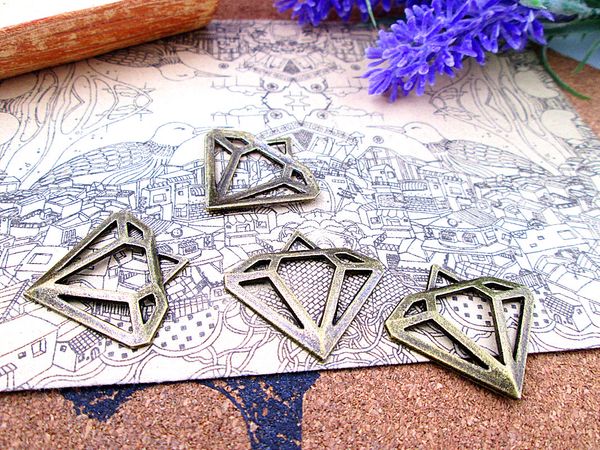 

45pcs--29*27mm antique bronze hollow damond diy charms pendants, Bronze;silver