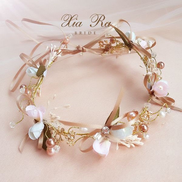

bridal flower crown handmade girls colorful pearls rhinestones princess wreath boutique children ribbon bows wedding hair accessories ya0329, Slivery;white