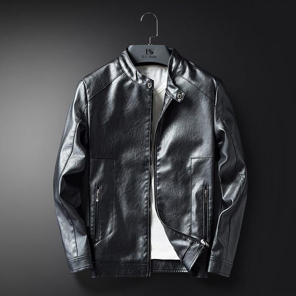 

2018 autumn winter casual zipper pu leather jacket motorcycle leather jacket men slim fit mens jackets and coats plus velvet, Black;brown