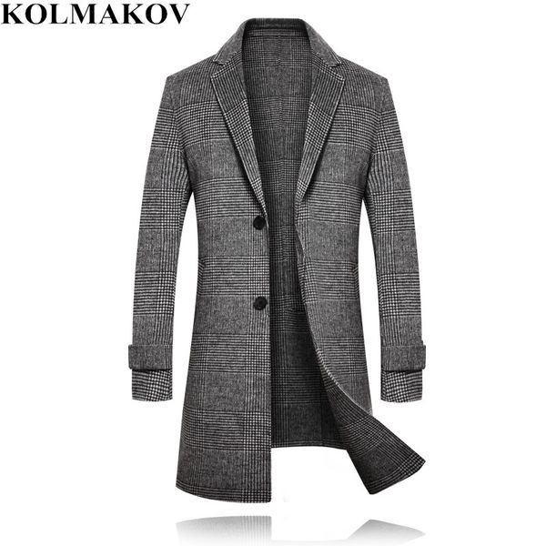 

kolmakov coats mens 2018 winter long woolen coat men's brand thicken jackets wool plaid overcoat male slim fit plus size m-3xl, Black