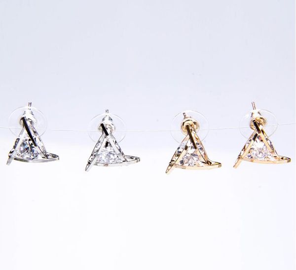 

diamond earrings are hollow triangular crystal zircon lady earrings, Golden;silver