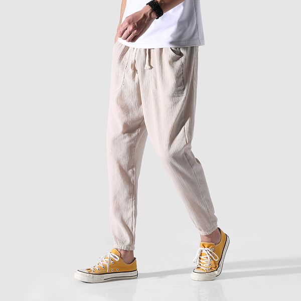 

2018 лето хлопок белье pant confortable бич постельное брок heren лето хлопок белье брюки мужчины moda hombre 2018 повседневный pant, Black