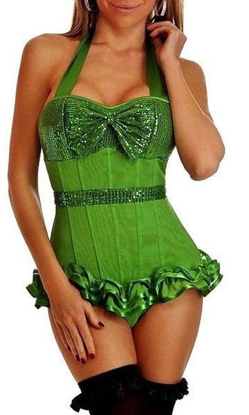 

wholesale lingerie women's corset sequin halter corset black pink green purple, Black;white