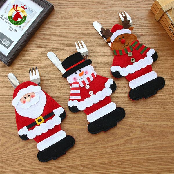 

new christmas hat holder mini red xmas santa claus cutlery bag party decor cute gift hat tableware holder set 60pcs t1i828