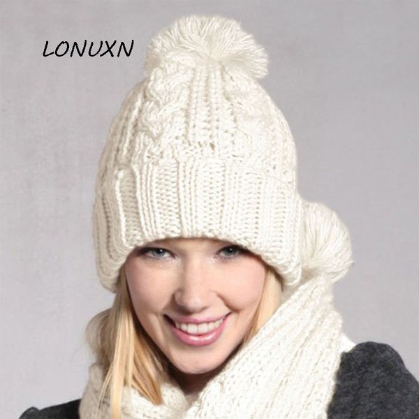 

4 colors korean version fashion solid color keep warm knitting women's scarf + hat wild thicken 2 pieces hairball, Blue;gray