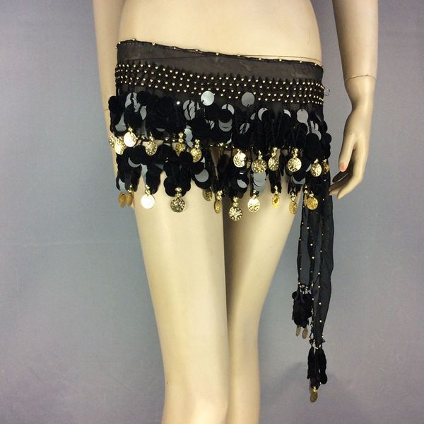 

large size belly dance hip scarf 88 coins 6 color in, Black;red
