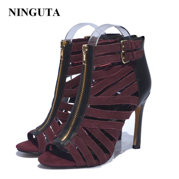 

high heels gladiator genuine leather women sandals 2017 summer shoes woman, Black