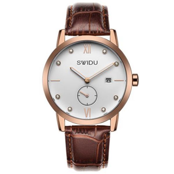 

swidu watches quartz leather strap date diamond casual fashion business simple wristwatch clock clock, Slivery;brown