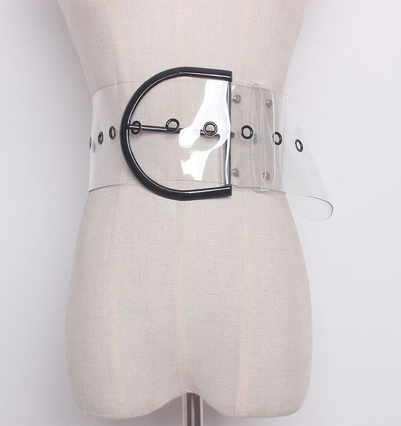 

2018 concave modeling personality color intrigue laser square buckle eyelet decoration pvc clear transparent belt, Black;brown