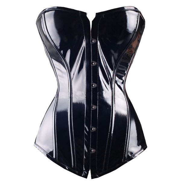 

x new black pvc steampunk lace up back body bustier overbust corset women waist trainer corsets plus size s-xxl, Black;white