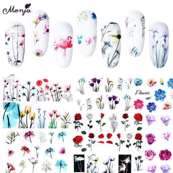 

monja 24 sheets flamingo flower series water transfer stickers elegant pattern butterfly decals watermark nail art decorations, Black