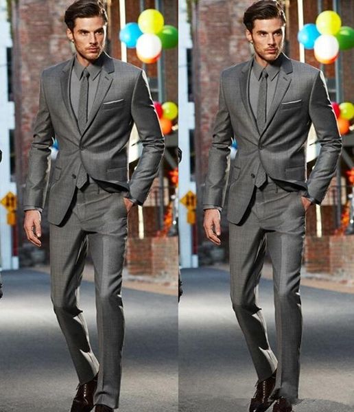 

2021 dark grey slim fit side slit groom tuxedos two buttons notch lapel men suits man groosmen business suit (jacket+pants+tie, Black;gray