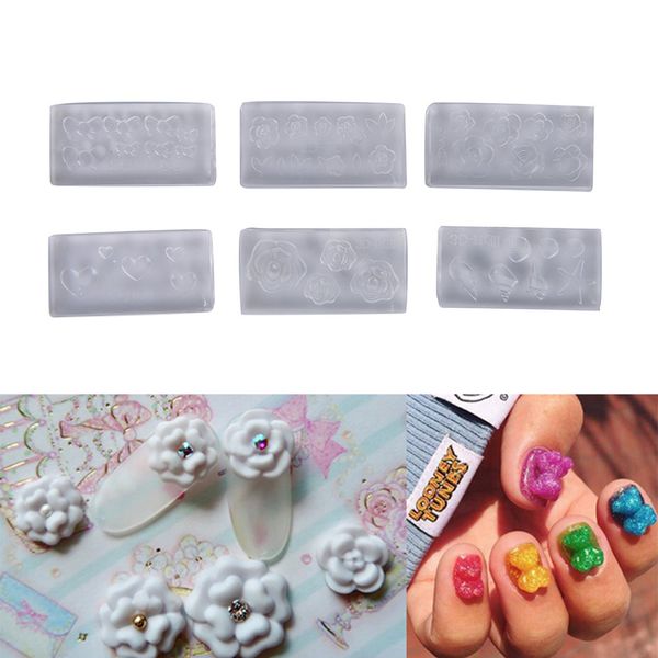 

4*2*0.7cm 6pcs/set diy design 3d acrylic mold silicone nail art templates paern manicure beauty nails art, White