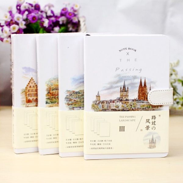 

new creative stationery the passing landscape notebook cute kraft paper blank grid planner journals agenda a5 travelers notebook, Purple;pink