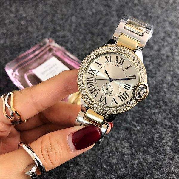 

2019 fashion brand lady full diamond watch gold wristwatch ladies dress silver quartz clock luxury bracelet designer watches for women, Slivery;brown
