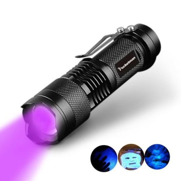 

mini led uv flashlight sk68 365nm 395nm 3w zoom uv ultraviolet blacklight torcia linterna torch lamp use 14500 or aa ing