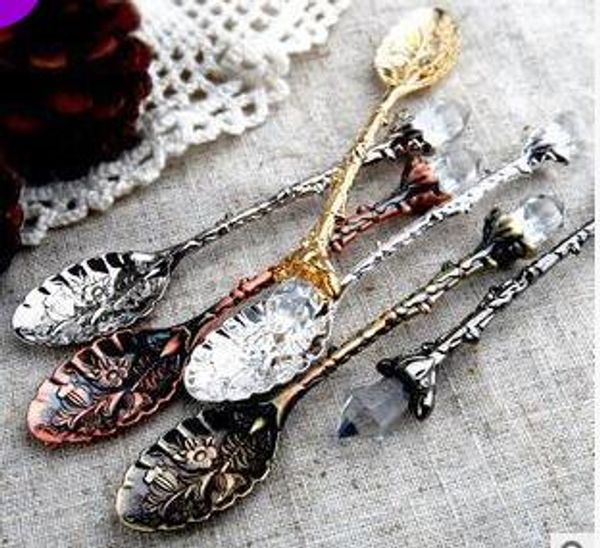 

vintage royal style metal carved coffee spoons forks with crystal head kitchen fruit prikkers dessert ice-cream scoop