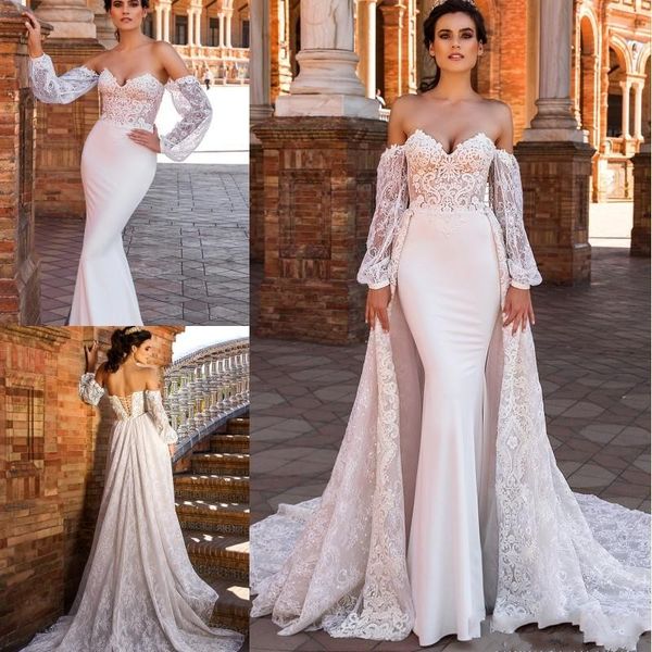 2018 New Off Shoulders Poet Sleeves Mermaid Wedding Dresses Lace
