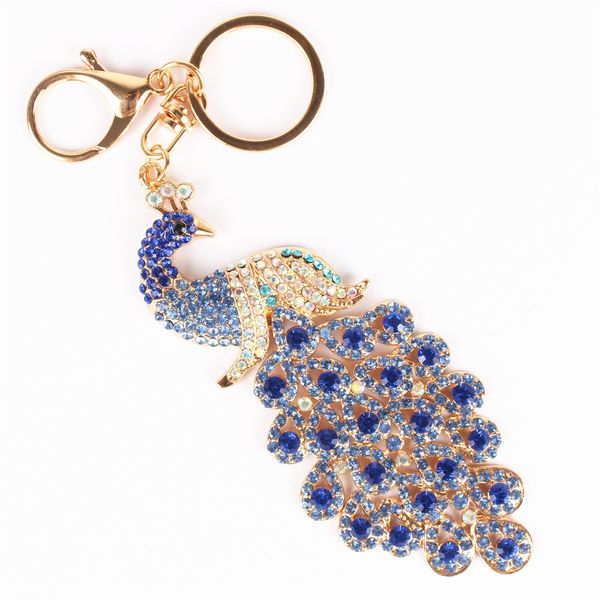 

yxt dark blue peacock bird pendant charm rhinestone crystal keyring key chain for handbag purse wedding party gift, Silver