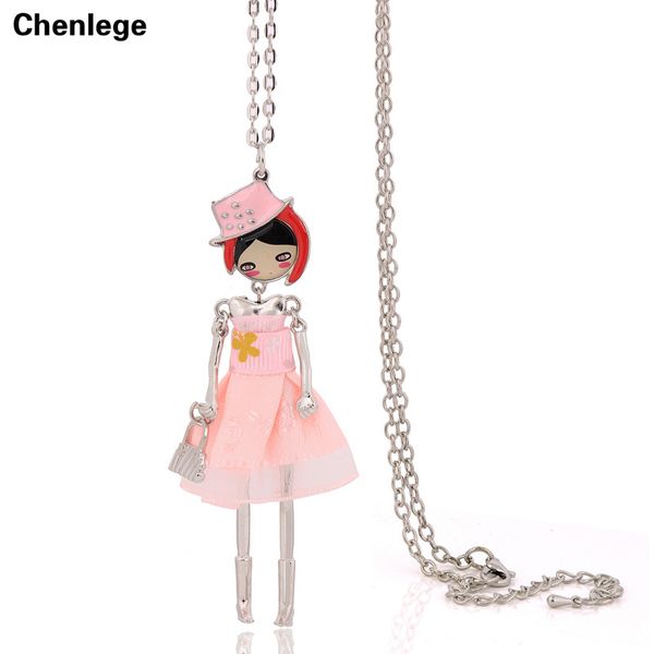 

2018 new fashion doll pendant necklace long jewelry big choker lovely dress women accessories european chains, Silver