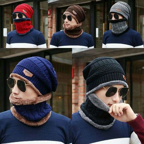 

2pcs / серия Winter Beanie Hat шарф Set Взрослых Дети Размер Теплый Knit Hat Толстый Knit Череп Cap дл