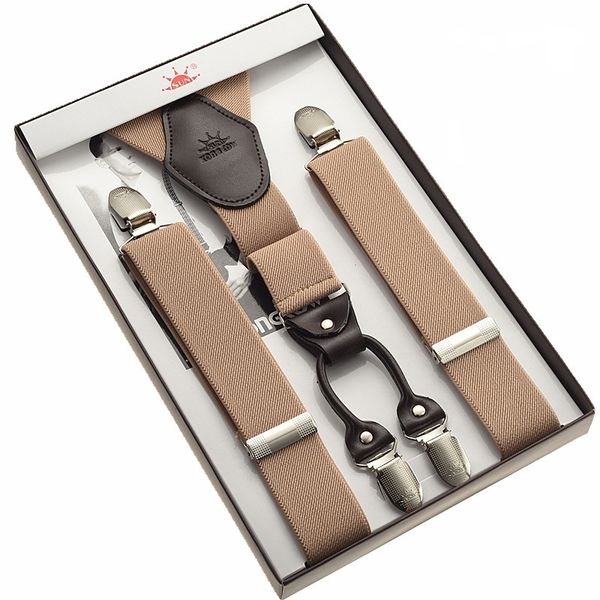 

4 clips suspender khaki suspender leather ing, Black;white