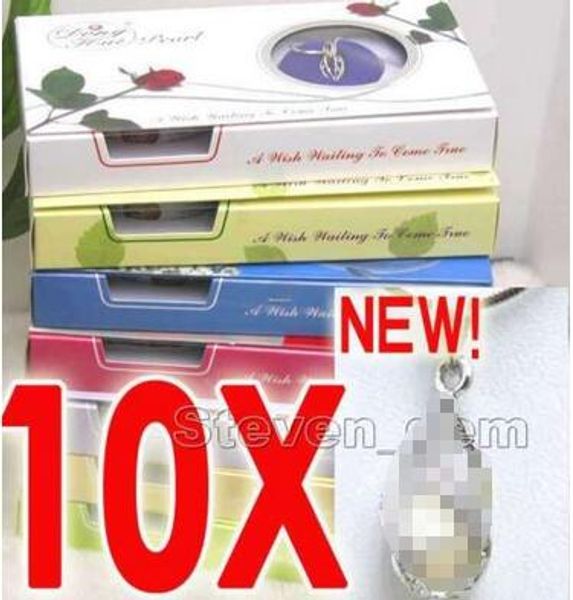 

sale 10 box helix(drop) pendant natural wish pearl necklace gift set box, Silver
