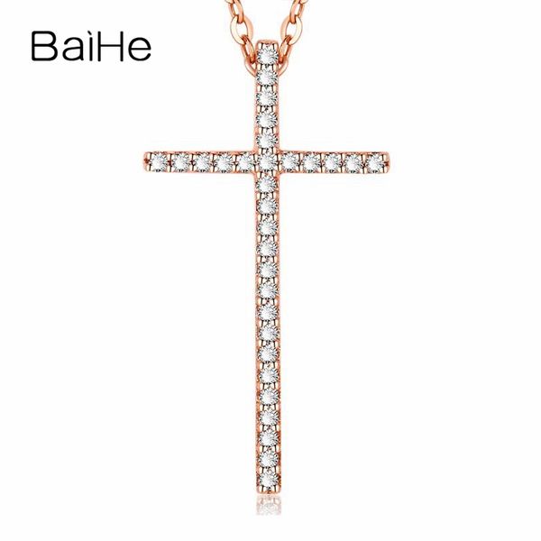 

baihe solid 18k rose gold 0.18ct certified h/si 100% genuine natural diamonds engagement women trendy jewelry elegant necklaces, Silver
